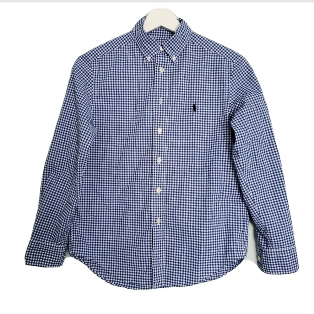 Ralph Lauren Big Boys 10-12 Long-Sleeve Checked Poplin Sportshirt Blue